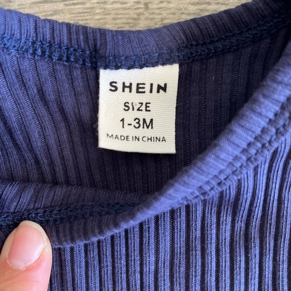 SHEIN Baby Newborn Long Sleeve Snap Romper Hi I’m New Here Navy White 1-3 Month - Picture 5 of 5